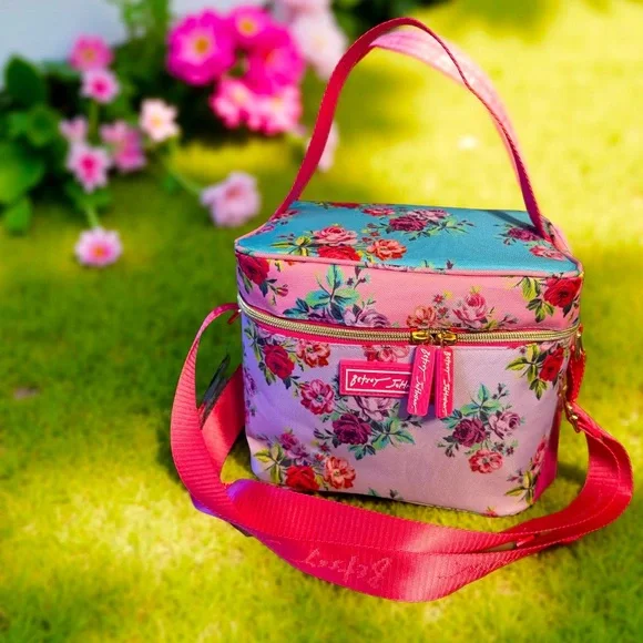 Betsey Johnson NWT Floral Pink Red & Purple Insulated Crossbody Lunch Bag (P170) - Picture 9 of 9
